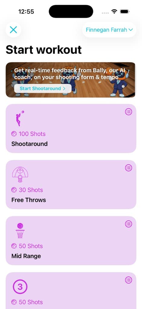 Choose a Workout — Ball AI on iPhone