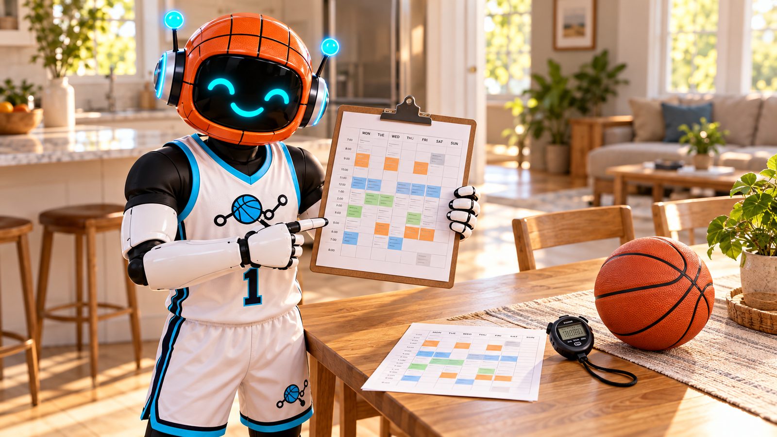 Printable basketball practice plan for kids on a table